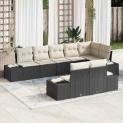 vidaXL Trädgårdsoffset 8 pcs Svart och gräddvit 319 x 154 x 85 cm