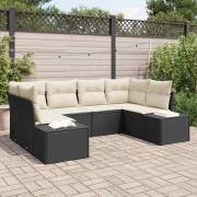 vidaXL Trädgårdsoffset 6 pcs Svart och gräddvit 234 x 154 x 85 cm