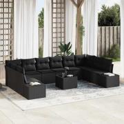 vidaXL Trädgårdsoffset 11 pcs Svart 344 x 209 x 85 cm Poly rattan