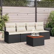 vidaXL Trädgårdsoffset med kudde 5 pcs Svart och kräm 55 x 55 x 37 cm