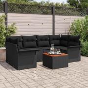 vidaXL Trädgårdsoffset med kudde Manuell 7 pcs Svart 55 x 55 x 37 cm