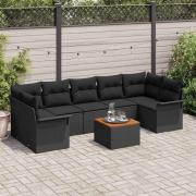 vidaXL Trädgårdsoffset med kudde Manuell 8 pcs Svart 55 x 55 x 37 cm
