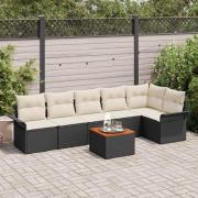 vidaXL Trädgårdsoffset med kudde 7 pcs Svart, Grädde 55 x 55 x 37 cm