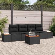 vidaXL Trädgårdsoffset med kudde med lagring 5 pcs Svart Poly rattan