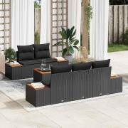 vidaXL Trädgårdsoffset med kudde med lagring 6 pcs Svart Poly rattan
