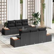 vidaXL Trädgårdsoffset med kudde med lagring 7 pcs Svart Poly rattan