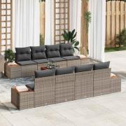 vidaXL Trädgårdsoffset med kudde med lagring 9 pcs Grå Poly rattan
