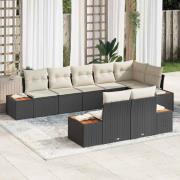 vidaXL Trädgårdsoffset 8 pcs Svart och gräddvit 319 x 154 x 85 cm