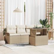 vidaXL Trädgårdsoffset med kudde med lagring 5 pcs Beige Poly Rattan