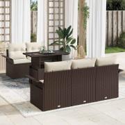vidaXL Trädgårdsoffset med kudde med lagring 6 pcs Brun Poly rattan