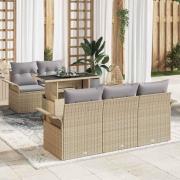 vidaXL Trädgårdsoffset med kudde med lagring 6 pcs Beige Poly rattan