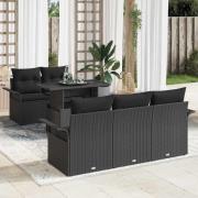 vidaXL Trädgårdsoffset med kudde med lagring 6 pcs Svart Poly rattan