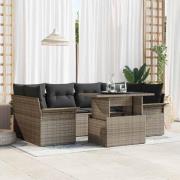 vidaXL Trädgårdsoffset med kudde med lagring 7 pcs Grå Poly rattan