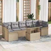 vidaXL Trädgårdsoffset med kudde med lagring 8 pcs Beige Poly rattan