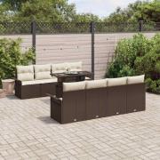 vidaXL Trädgårdsoffset med kudde med lagring 9 pcs Brun Poly rattan
