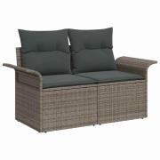 vidaXL Trädgårdsoffset med kudde med lagring 6 pcs Grå Poly rattan