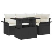 vidaXL Trädgårdsoffset med kudde med lagring 5 pcs Svart Poly rattan