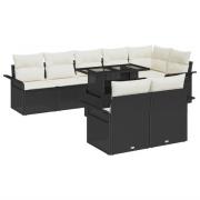 vidaXL Trädgårdsoffset med kudde med lagring 9 pcs Svart Poly rattan
