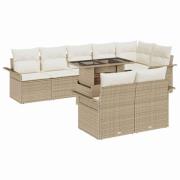 vidaXL Trädgårdsoffset med kudde med lagring 9 pcs Beige Poly rattan
