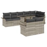 vidaXL Trädgårdsoffset med kudde med lagring 9 pcs Ljusgrå Poly rattan