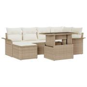 vidaXL Trädgårdsoffset med kudde med lagring 7 pcs Beige Poly rattan