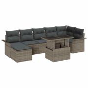 vidaXL Trädgårdsoffset med kudde med lagring 8 pcs Grå Poly rattan