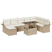 vidaXL Trädgårdsoffset med kudde med lagring 9 pcs Beige, Kräm