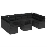 vidaXL Trädgårdsoffset 10 pcs Svart 100 x 55 x 73 cm Poly rattan