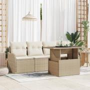 vidaXL Trädgårdsoffset med kudde med kudde 5 pcs Beige Poly Rattan