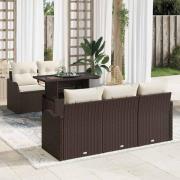 vidaXL Trädgårdsoffset med kudde med lagring 6 pcs Brun Poly rattan