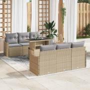 vidaXL Trädgårdsoffset 7 pcs Beige 100 x 55 x 73 cm Poly rattan