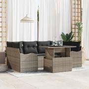 vidaXL Trädgårdsoffset med kudde med lagring 7 pcs Grå Poly rattan