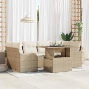 vidaXL Trädgårdsoffset med kudde med lagring 7 pcs Beige Poly Rattan