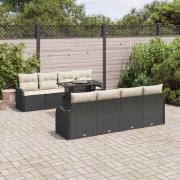 vidaXL Trädgårdsoffset 9 pcs Svart 100 x 55 x 73 cm Poly rattan