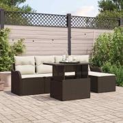 vidaXL Trädgårdsoffset med kudde med lagring 6 pcs Brun Poly rattan