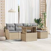 vidaXL Trädgårdsoffset med kudde 6 pcs Beige Polyrattan