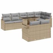 vidaXL Trädgårdsoffset med kudde med kudde 9 pcs Beige Poly Rattan