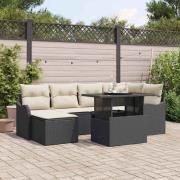 vidaXL Trädgårdsoffset med kudde med lagring 7 pcs Svart Poly rattan