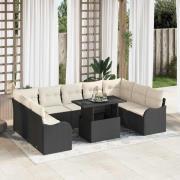 vidaXL Trädgårdsoffset 10 pcs Svart 100 x 55 x 73 cm Poly rattan