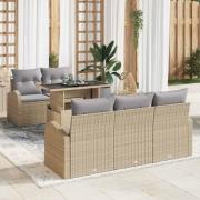 vidaXL Trädgårdsoffset med kudde med kudde 6 pcs Beige Poly Rattan