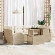 vidaXL Trädgårdsoffset med kudde med lagring 7 pcs Beige Poly Rattan