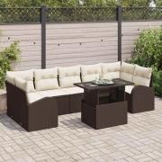 vidaXL Trädgårdsoffset Manuell 8 pcs Brun 100 x 55 x 73 cm Poly rattan