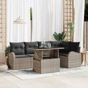 vidaXL Trädgårdsoffset Manuell 6 pcs Grå 100 x 55 x 73 cm Poly rattan