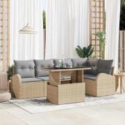 vidaXL Trädgårdsoffset med kudde med lagring 6 pcs Beige Poly rattan