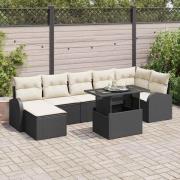 vidaXL Trädgårdsoffset med lagring 8 pcs Svart Poly rattan