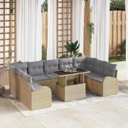vidaXL Trädgårdsoffset med lagring 10 pcs Beige Poly rattan