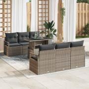 vidaXL Trädgårdsoffset med kudde med lagring 7 pcs Grå Poly rattan
