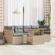 vidaXL Trädgårdsoffset med lagring 7 pcs Beige Poly rattan
