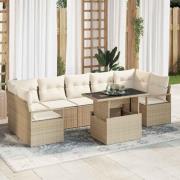 vidaXL Trädgårdsoffset med lagring 8 pcs Beige Poly rattan