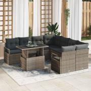 vidaXL Trädgårdsoffset med kudde med lagring 9 pcs Grå Poly rattan